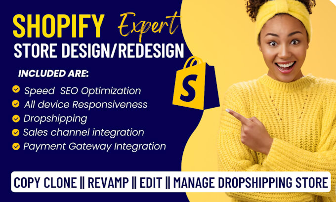 Gig Preview - Redesign revamp replicate a high converting shopify store with dropshipping