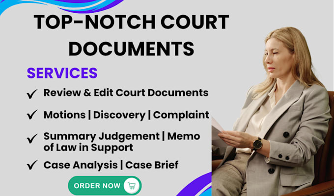 Gig Preview - Draft lawsuits, complaints, petitions, motions, appeals, mou, injunctions, nda