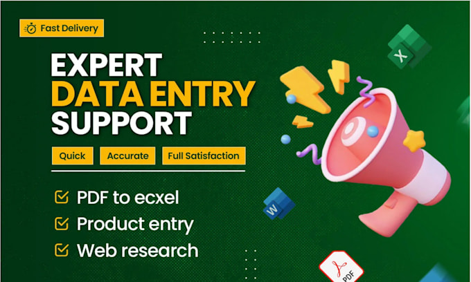 Gig Preview - Do excel data entry copy paste product listing and pdf to excel