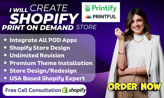 Gig Preview - Do shopify store design shopify print on demand website shopify dropshipping