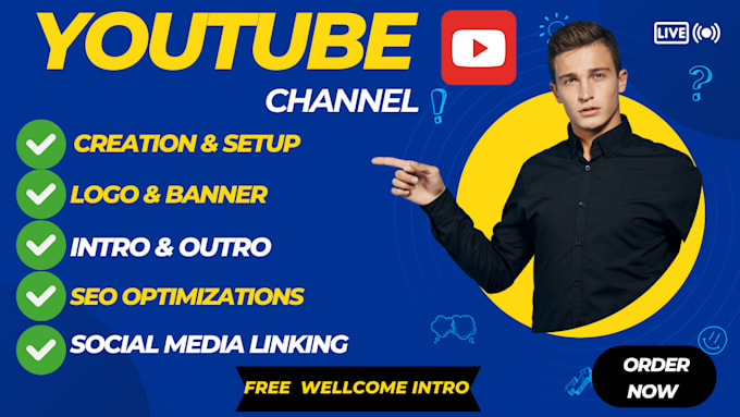 Gig Preview - Create setup youtube channel ,logo,banner,outro,intro SEO