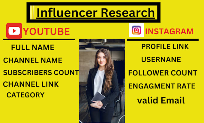 Gig Preview - Find best instagram influencer and youtube influencer