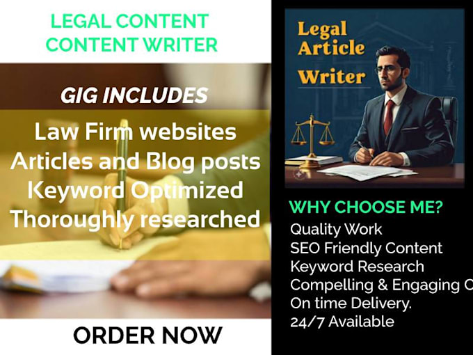 Gig Preview - Seo optimized legal content writing, legal article writing for law firm website