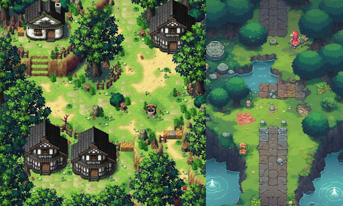 Gig Preview - Pixel tileset top down animation landscape environment rpg maker game asset