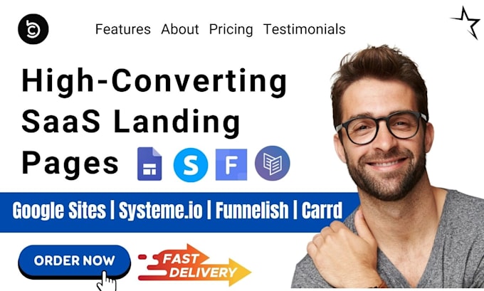 Gig Preview - Design saas landing page google sites systeme io sales funnel one page website