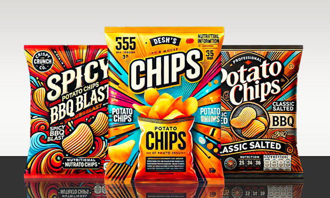 Gig Preview - Do potato chips, bag, pouch, label design, and  product packaging, label design