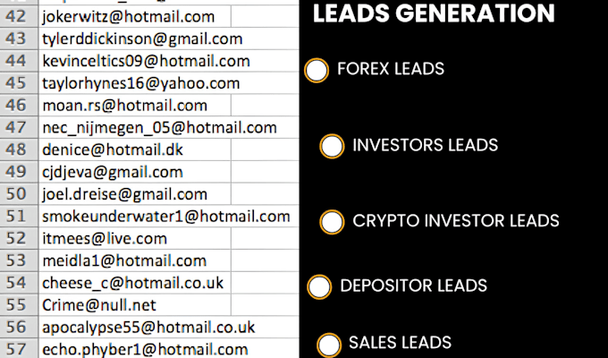 Gig Preview - Give hot and live forex investor leads, crypto leads, depositor leads, mlm leads