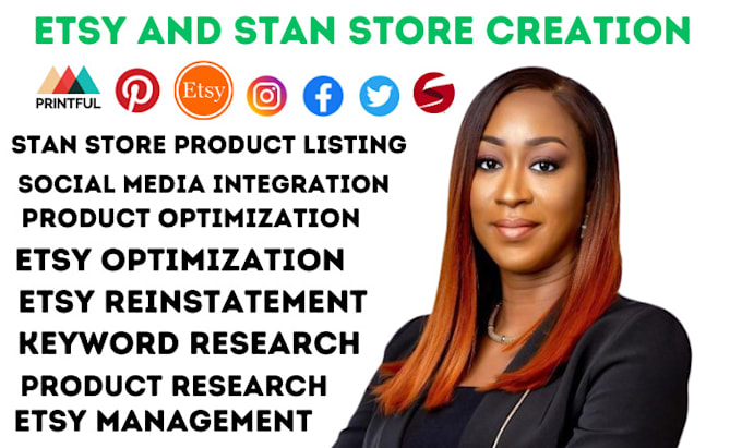 Gig Preview - Create stan store etsy digital product design etsy SEO social medial integration