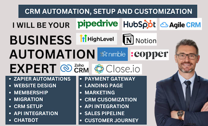 Gig Preview - Hubspot zoho agile crm pipedrive copper gohighlevel zapier notion closeio nimble