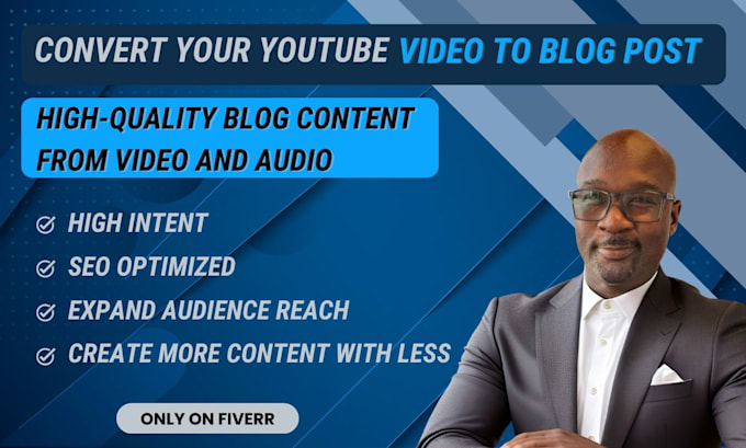 Gig Preview - Convert your youtube video to a powerful SEO blog post