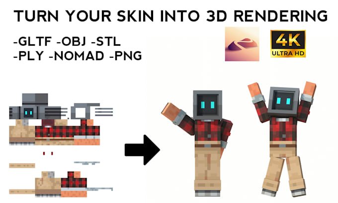 Gig Preview - Make 3d rendering your minecraft skin