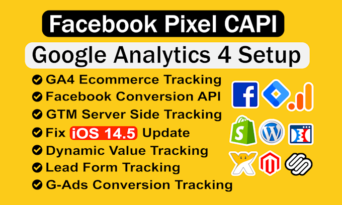 Gig Preview - Fix facebook pixel conversion API, ga4,google analytics 4,ga4 ecommerce tracking