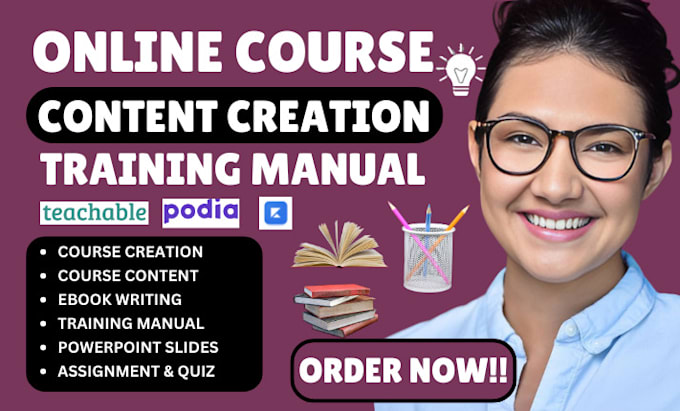 Gig Preview - Do masterclass online course creation training manual course content ppt