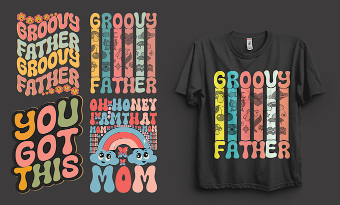 Gig Preview - Do groovy retro wavy hippie etsy typography t shirt for your clothing