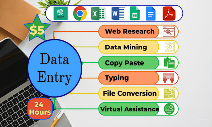 Gig Preview - Do excel data entry typing, web research, copy paste, file conversion and VA