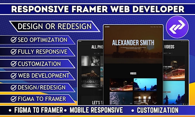 Gig Preview - Design or develop responsive framer website, webflow website, wix website design