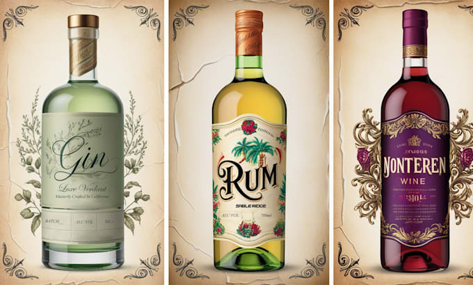 Gig Preview - Do timeless tequila, rum, gin, wine, vodka, liquor bottle label design