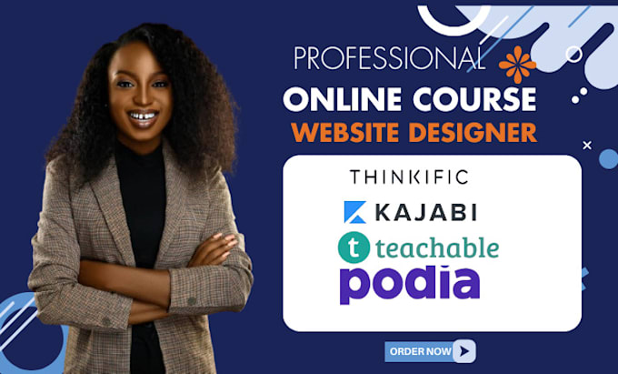 Gig Preview - Kajabi website design, kajabi funnel, thinkific podia online course landing page