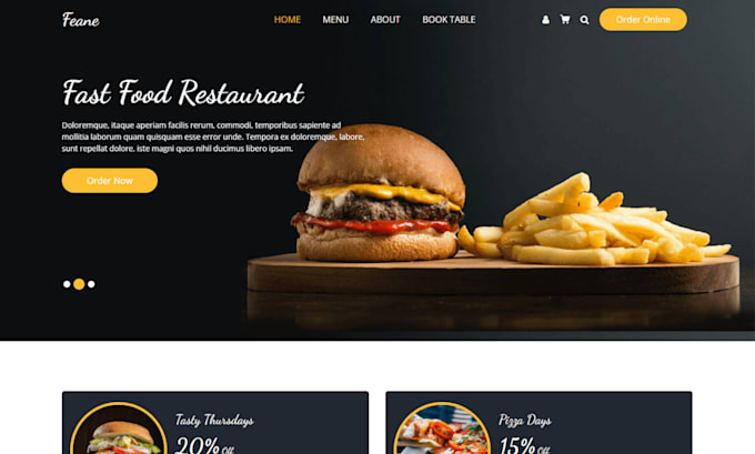 Gig Preview - Create fast food website, pizza, burger, restaurant website, bakery store