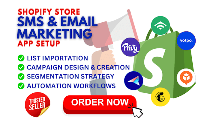 Gig Preview - Setup shopify sms email marketing privy yopto aftership avada klaviyo mailchimp