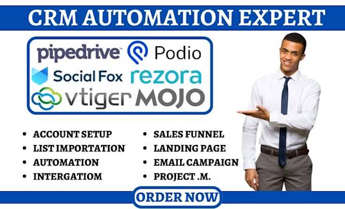 Gig Preview - Setup mojo rezora real estate crm bitrix24 podio pipedrive clixlo crm automation