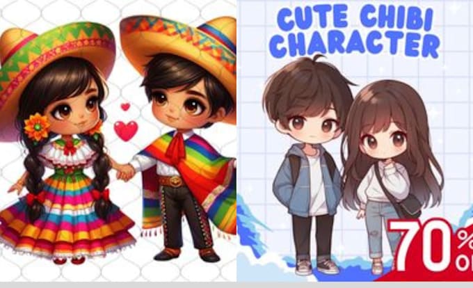 Gig Preview - Create 2d, 3d chibi character modelling 3d chibi couple gift art commission