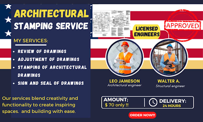 Gig Preview - License engineer architectural drawings stamp, review, sign for USA city permit