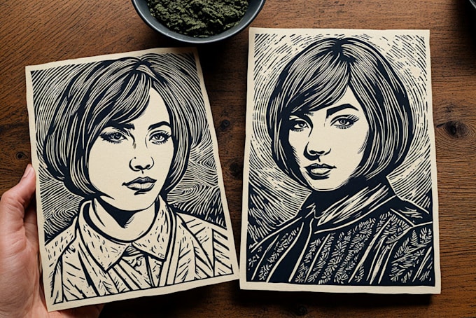 Bestseller - draw a custom portrait in linocut style