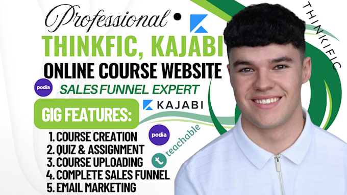 Gig Preview - Build thinkific online course website sales funnel landing page kajabi sale page