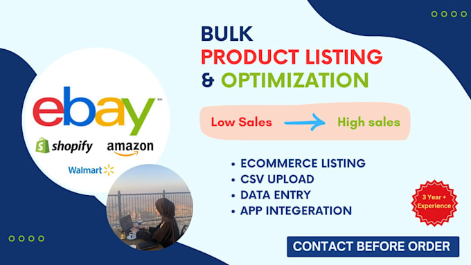 Gig Preview - Do bulk product listing add products to ebay amazon and shopify