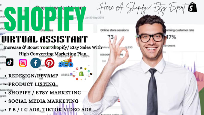 Gig Preview - Shopify virtual assistant, store manager for shopify sales marketing cro USA, UK