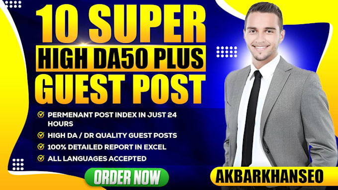 Gig Preview - Super 10 guest post SEO backlinks high authority link building within 24 hours