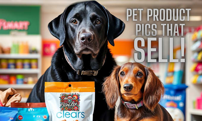 Gig Preview - Photograph your pet products with my black lab and dachshund