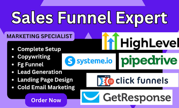 Gig Preview - Setup gohighlevel pipeline pro systeme getresponse clickfunnel for sales funnel