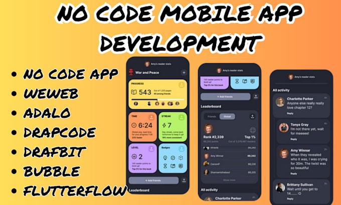 Gig Preview - Create no code mobile app using weweb drapcode draftbit flutterflow bubble adalo