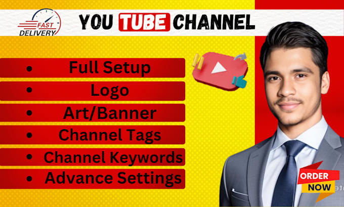 Gig Preview - Create  youtube channel with logo, banner,  intro, outro