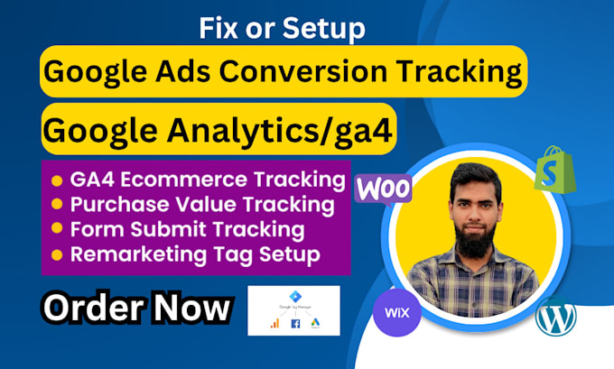 Gig Preview - Set up ga4, google analytics, pixel, and tag manager for conversions