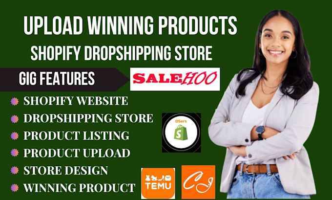 Gig Preview - Find winning product shopify dropshipping store via temu salehoo spocket dsers