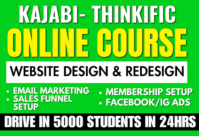 Gig Preview - Do thinkific online course website kajabi membership landing page sales funnel