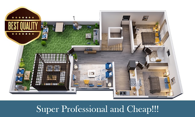 Gig Preview - Create 2d floor plan to 3d render plan for real estate agent