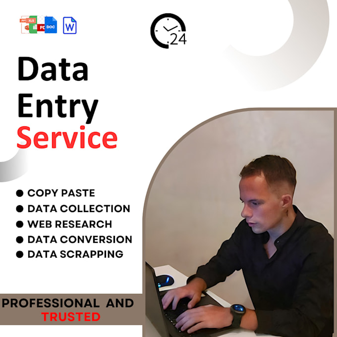 Gig Preview - Data entry, copy paste, web research, excel data entry, pdf to excel