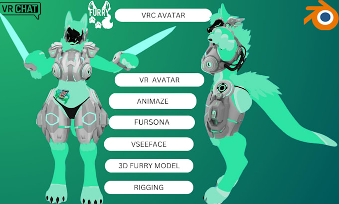 Gig Preview - Create detailed 3d furry vrchat avatar, vtuber avatar, nsfw character, vseeface