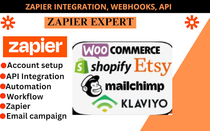 Gig Preview - Do zapier automation shopify api woocommerce etsy mailchimp klaviyo zoho wixapi