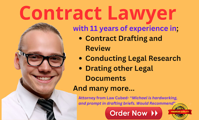 Gig Preview - Be your contract lawyer for contracts, agreements and legal documents