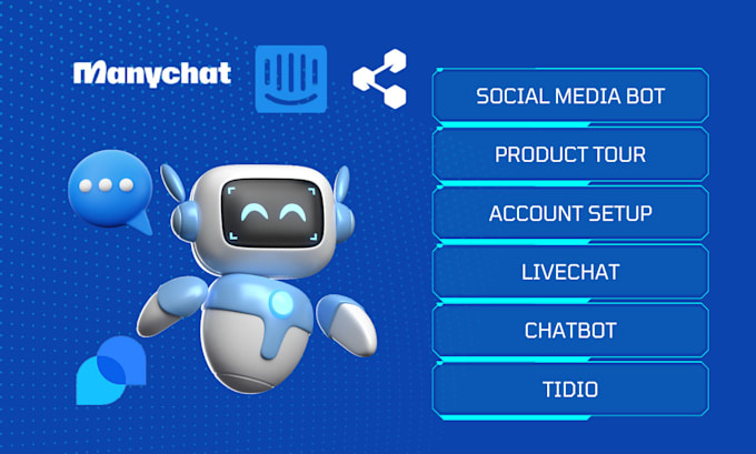 Gig Preview - Setup intercom chatbot product tour tidio manychat and help center integration