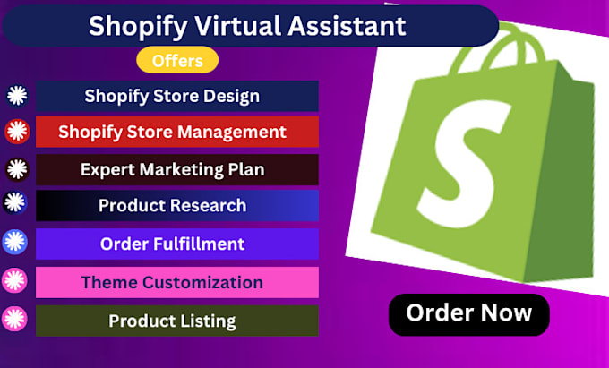 Gig Preview - Be your shopify virtual assistant, shopify website design, shopify store manager