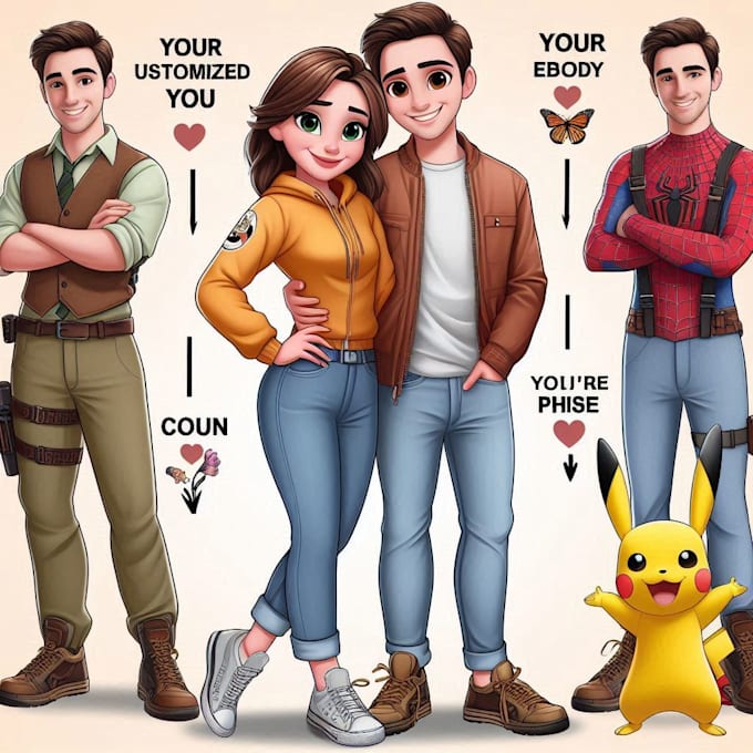 Gig Preview - Customized you in disney cartoon couple portrait