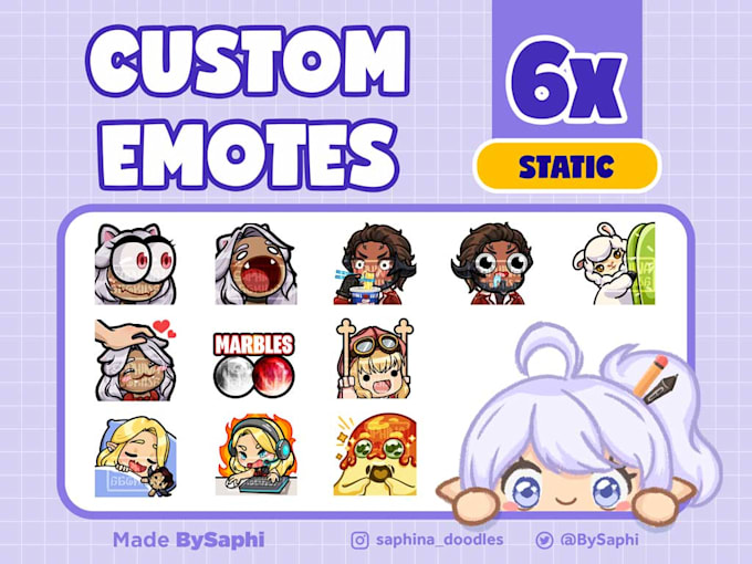 Gig Preview - Create 6 custom static emotes for twitch, discord