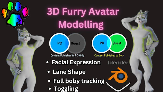 Gig Preview - Vrchat furry avatar 3d model vrc avatar vtuber nsfw anime vr character unity