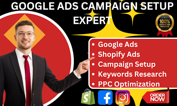 Gig Preview - Setup and manage google ads, PPC campaigns, shopify ads and facebook ads